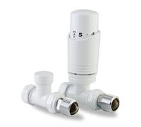 LavaTherm Thermostatic Radiator Valve TRV - 15 mm Straight - Energy Saving Central Heating Radiator Valve - Premium Brass Replacement TRV and Lockshield - White