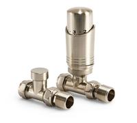 LavaTherm Thermostatic Radiator Valve TRV - 15 mm Straight - Energy Saving Central Heating Radiator Valve - Premium Brass Replacement TRV and Lockshield - Brushed Nickel