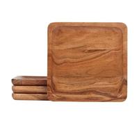 Lavaux Designs Acacia Wood Plates Set, Square Wooden Charger Plates Set of 4 | 25x25 cms | Shaterproof | jointless | Food Grade Coating (4)