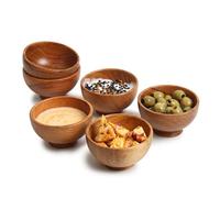 LAVAUX Designs Set of 6 Acacia Wood Small Bowls for Dipping | 120 ml | Hand Carved Wooden Kitchen Cups for Serving dips, Sauce, Nuts, Candy and Condiments | Tapas Dishes and Nibbles Cups | 8x5 cms