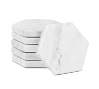 LAVAUX DESIGNS Set of 6 Hexagon Marble Coasters | White Decor for Modern Homes | Drink Coasters for Coffee Table, Dining, Bar or Office| Made from 100% Solid Real Marble | Cute Stone Coasters