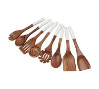 Lavaux Designs Wooden Utensils for Cooking Set of 8, Natural Acacia Wood Spoons and Spatula Set, Non-Stick, Durable, Eco- Friendly and Safe Kitchen Cooking Spoon | White Handles | 12 inch Each