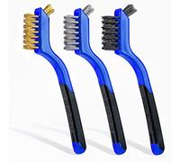 Lavaxon Wire Brush Set 3Pcs - Nylon/Brass/Stainless Steel Bristles with Curved Handle Grip for Rust, Dirt & Paint Scrubbing with Deep Cleaning - 7 Inches (Blue)