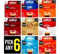 Lavazza A Modo Mio Coffee Pods PICK ANY 6 from 5+ Flavours Inc. Crema e Gusto Classico, Delizioso, Intenso, Passionale and Rossa. (Total 6 Pack, 216