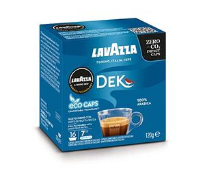 Lavazza, A Modo Mio Dek Cremoso, 16 Coffee Capsules, Decaffeinated Coffee Pods Espresso, 100% Arabica, Full and Balanced Taste, Intensity 7/10, Medium Roasting, Compostable, 1 Pack of 16 Coffee Pods