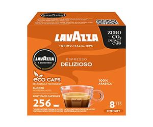 Lavazza, A Modo Mio Espresso Delizioso, Coffee Capsules, 100% Arabica, Sweet Taste, Intensity 8/13, Medium Roasting, Compostable, 16 Packs of 16 Coffee Pods (256 Coffee Capsules)