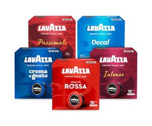 Lavazza A Modo Mio, Variety Pack, 180 Coffee Capsules, Qualità Rossa, Crema e Gusto, Dek Cremoso, Passionale and Intenso, 5 Packs of 36 Capsules