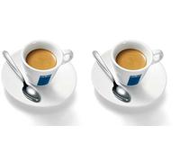 Holland Plastics Original Brand 2 x Espresso Porcelain Cups, Saucers, Spoons