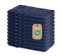 Lavea 10-piece Wash Mitt Set Elena, 10 Pieces, 100% Cotton, Terry Cloth, Washcloth, Highly Absorbent, Soft, for Body and Face, Washable at 60 °C, Dryer Safe, Navy, 15 x 21 cm