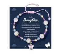 LAVEIR To My Daughter Granddaughter Niece Adjustable Crystal Butterfly Bracelet, Birthday Christmas Graduation Back to School Gifts for Girls, One Size, Stone, no gemstone