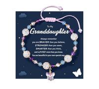 LAVEIR To My Daughter Granddaughter Niece Adjustable Crystal Butterfly Bracelet, Birthday Christmas Graduation Back to School Gifts for Girls, One Size, Stone, no gemstone