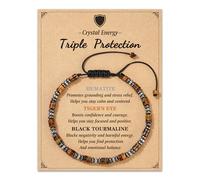 LAVEIR Triple Protection Bracelet with Natural Hematite Tiger Eye Black Tourmaline, Adjustable Healing Crystal Bracelet for Strength Balance Energy, Meaningful Gift with Quote Card, One Size, Stone