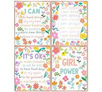 laveliabel Colorful Floral Inspirational Wall Art Prints Set of 4 Unframed, Baby Girl Nursery Decorations, Mental Health Wall Decor, Pastel Floral Poster Prints for Girls Room Dorm Decor 8x10inches