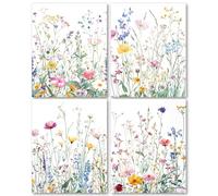 laveliabel Colorful Wildflower Floral Spring Wall Art Prints Set of 4 Unframed, Floral Wall Decor, Botanical Wall Decor, Rustic Flower Poster Prints for Home Living Room Bedroom Wall Decor 8x10 Inches