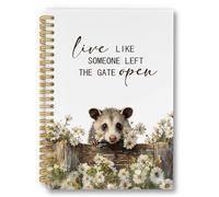 laveliabel Farmhouse Opossum Inspiraional Spiral Notebook, Opossum Gifts Journaling Notebooks, Live Like Someone Left The Gate Open College Ruled Spiral Notebook for School Office Supplies, 5.5x8.3in
