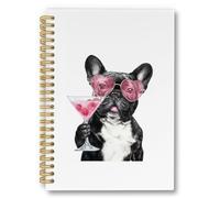 laveliabel Funny French Bulldog Spiral Notebook, Bulldog Gifts for Women Journaling Notebooks, Funny Dog Holding Martini Glass College Ruled Spiral Notebook for School Office Supplies, 5.5x8.3 Inches