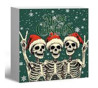 laveliabel Gothic Christmas Decor, Funny Skeleton Santa Christmas Wooden Box Sign, FunnyChristmas Decorations, Santa Hat Wood Signs for Home Office Desk Shelf Table Decor, 5x5 Inch (Green)