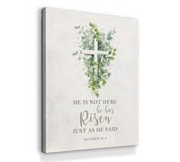 laveliabel He Is Not Here He Has Risen Canvas Wall Art, Spring Easter Christian Wall Art Prints, Bible Verse Matthew 28:6 Motivational Paintings Walls Decor for Home Bedroom Living Room, 11x14in