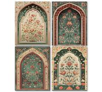 laveliabel Vintage Mughal Floral Wall Art Prints Set of 4 Unframed, Islamic Flower Wall Art, Retro Indian Botanical Floral Poster Prints for Home Bedroom Living Room Wall Decor 8x10inches