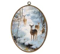 laveliabel Vintage Winter Christmas Deer Oval Canvas Art Wall Decor, Christmas Framed Canvas Prints, Winter Snowy Forest Xmas Deer Oval Hanging Wall Decor for Home Bedroom Living Room, 8.5x11.5 Inches