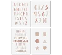 LAVEMA Pictures Children's Room Girls Poster Numbers Letters ABC Shapes Poster A4 without Picture Frame Decorative Pictures Learning Baby Room Girls Pink Learning Poster Alphabet Preschool Educational