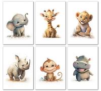 LAVEMA Pictures Children's Room Happy Safari Animals Poster A3 (30 x 42 cm) without Picture Frame Baby Room Decoration Wall Decoration Beige Poster Baby Boy Girl Decoration
