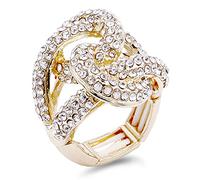 Lavencious 2 Circles Linked Design with Crystals Stretch Rings Statement Rings Free Size for Women Adjustable Gold