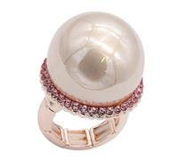 Lavencious Women's Oversized Statement Pearl Ring - Multi-Color Tone Stretch Band with Large Multi-Color Pearl and Rhinestone Halo, Flexible Comfort Fit Fashion Cocktail Ring, Size 7-9, Crystal Metal