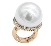 Lavencious Women's Oversized Statement Pearl Ring - Multi-Color Tone Stretch Band with Large Multi-Color Pearl and Rhinestone Halo, Flexible Comfort Fit Fashion Cocktail Ring, Size 7-9, 7 - 9, Crystal