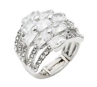 Lavencious Women's Statement Stretch Ring - Gold and SilverTone Multi-Row Band with Baguette Cut Crystals and Pave Rhinestones, Flexible Elastic Comfort Fit Fashion Cocktail Ring, Size 7-9, Crystal