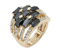 Lavencious Women's Statement Stretch Ring - Gold and SilverTone Multi-Row Band with Baguette Cut Crystals and Pave Rhinestones, Flexible Elastic Comfort Fit Fashion Cocktail Ring, Size 7-9, Crystal