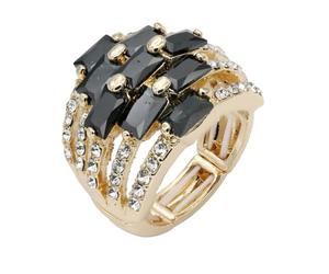 Lavencious Women's Statement Stretch Ring - Gold and SilverTone Multi-Row Band with Baguette Cut Crystals and Pave Rhinestones, Flexible Elastic Comfort Fit Fashion Cocktail Ring, Size 7-9, Crystal