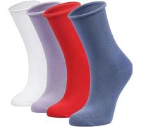 lavendel Women's Bamboo Socks, 4 pairs, roll top, soft, comfortable, seamless, soft top, ladies colourful socks, UK size 4-7 school socks (UK, Numeric, 4, 7, Regular, Regular, Light Colours)