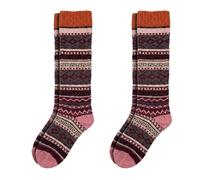 lavendel Women's Knee Socks Pack of 2 - Warm Wool Socks with Norwegian Pattern - Winter Ski Socks Size 36-40 - Colourful Fair Isle Knitted Socks, orange, One Size