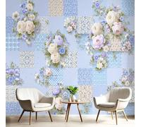 Lavender 3D Wall Mural Patchwork Floral Print Premium Non Woven Photo Wallpaper Wall Murals, Creative Retro Elegant Floral Poster Picture Design for Bedroom Living Room Decoration 400 x 280 cm