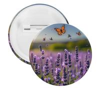 Lavender And Butterflies Badge Metal Round Pins, Lightweight Brooch for Backpack, Fashion Button Pins Badge for Shirts, Jackets, Shawl Coat, Unisex, 12PCS, Tinplate, metal round pins