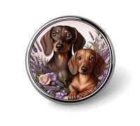 Lavender And Dachshund Lapel Pin Brooches Round Fashion Brooch Pin Cute Button Badges Alloy Button Pins Enamel Pins Metal Pinback for Hat Shirt Clothing Bags