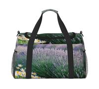 Lavender and Daisy Print Stylish Foldable Carry On Tote with Waterproof Zipper for Weekend Getaways Bag
