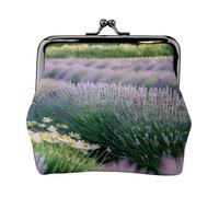 Lavender and Daisy Printed Microfiber PU Leather Wallet Kiss Lock Mini Pouch for Lipstick Key Change Organization