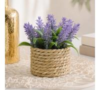 Lavender Artificial Flowers Potted - Rope Woven Pot Decor for Home Office Kitchen Tabletop