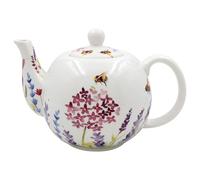 Lavender & Bees Fine China 4 Cup Teapot with Bumblebee and Wildflower Design, White, Gift Boxed