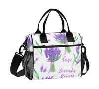 Lavender Bouquet Flower White Lunch Bag for Women Men Reusable Insulated Lunch Box for Adult Kids Water-Resistant Lunchbox Cooler Bag with Adjustable Strap for Work Office Outdoor Travel
