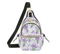 Lavender Bouquets Purple Floral Crossbody Bag, Shoulder Bag Style Polyester Sling Tote with Magnetic Pocket, Adjustable