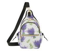 Lavender Bouquets Purple Floral White Crossbody Bag, Shoulder Bag Style Polyester Sling Tote with Magnetic Pocket