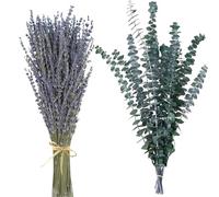 Lavender Bundles&Eucalyptus Stems 17" Natural Fresh Green Eucalyptus Plant Made from Real Eucalyptus Leaves Branches for Flower Arrangement, Wedding,Home,Office