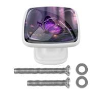 Lavender Butterfly Pattern 4 Pack Square Cabinet Knobs Furniture White Hardware Handles for Kitchen Cabinets Bedroom Dresser Drawer Knobs Cupboard Knobs Wardrobe Cabinet Pulls