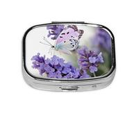 Lavender Butterfly Printed Square Pill Organizer with 2 Compartments, Portable Mini Pill Box Pill Case for Medicine, Vitamin, Fish Oil, Supplements
