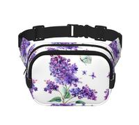 Lavender Butterfly Square Double-Layer Waist Bag with All-Over Print,Durable Twill Fabric, Multi-Pocket Fanny Pack for Outdoor Sports Travel