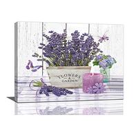 Lavender Canvas Wall Art Country Lavender Flower Butterfly Candle Wall Decor Purple Flowers Farmhouse Pictures Paintings Prints Framed Artwork Decor for Bathroom Bedroom Living Room 30.5x
