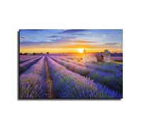 Lavender Canvas Wall Art Sunset over Lavender Field Canvas Print Provence France Landscape Painting Purple Flowers Large Wall Art Living Room Bedroom Bathroom Home Decor 20x30inch(50x75cm)